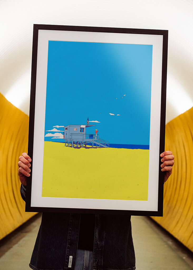 Colorful Beach Scene with a Lifeguard