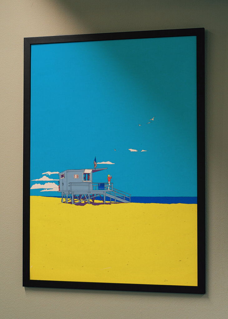 Colorful Beach Scene with a Lifeguard