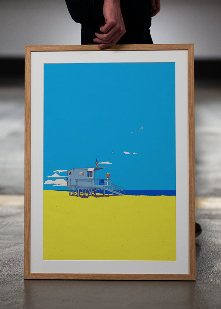 Colorful Beach Scene with a Lifeguard