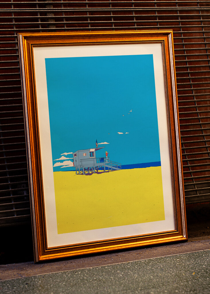 Colorful Beach Scene with a Lifeguard