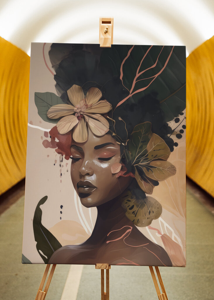 Woman Face Portrait with Floral Elements