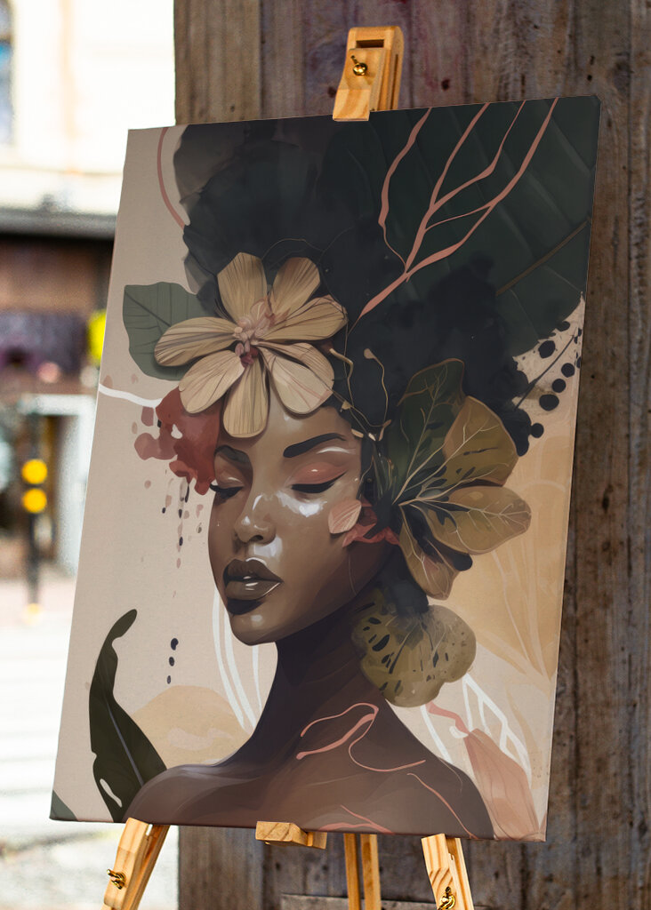 Woman Face Portrait with Floral Elements