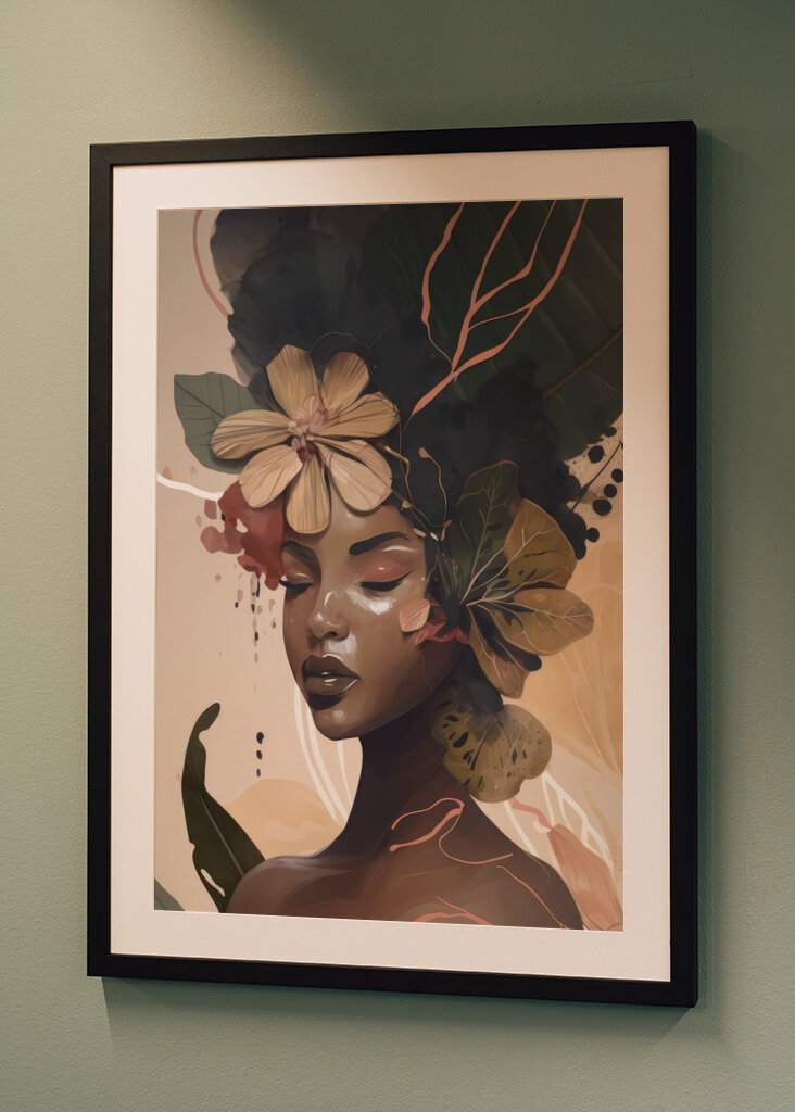 Woman Face Portrait with Floral Elements