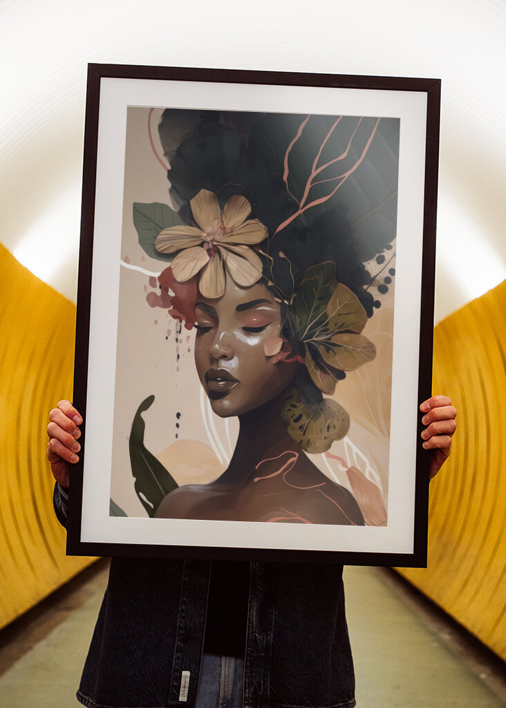 Woman Face Portrait with Floral Elements