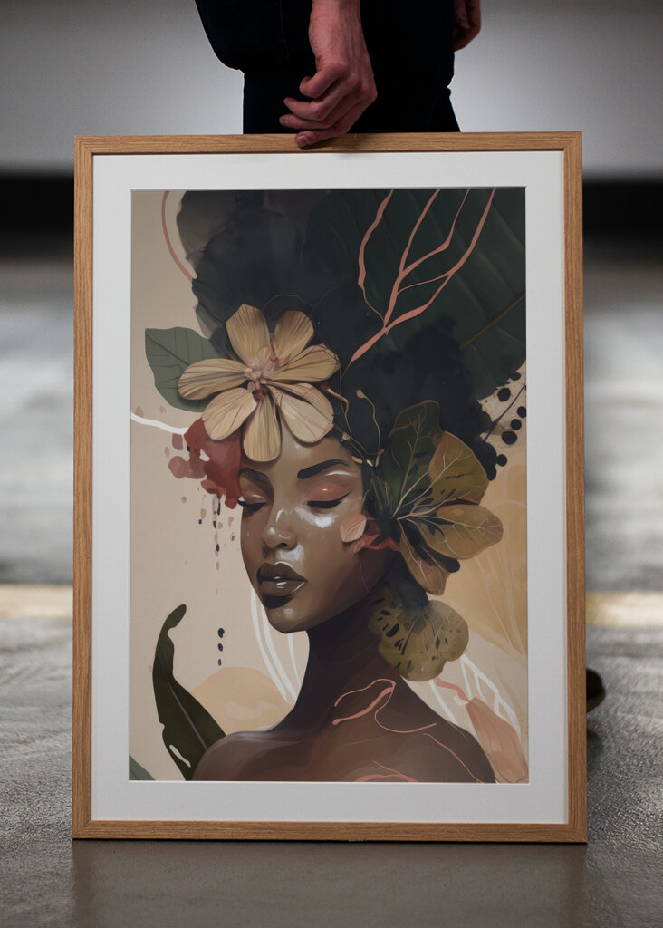 Woman Face Portrait with Floral Elements