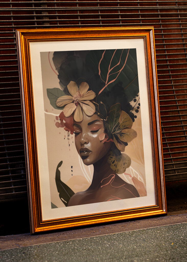 Woman Face Portrait with Floral Elements