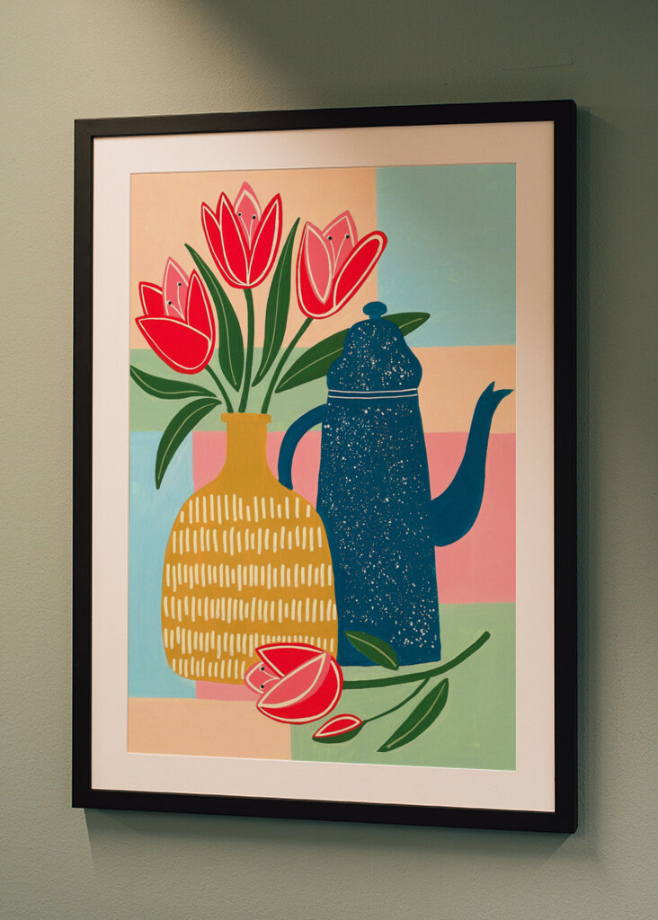 Vibrant Red Tulips In A Decorative Vase