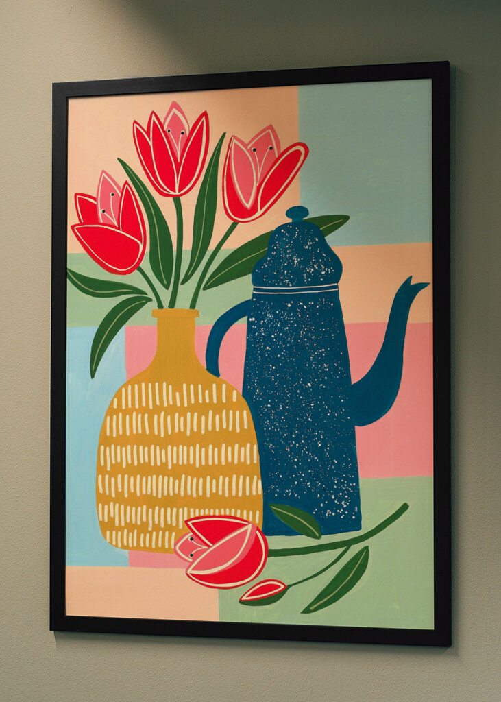 Vibrant Red Tulips In A Decorative Vase