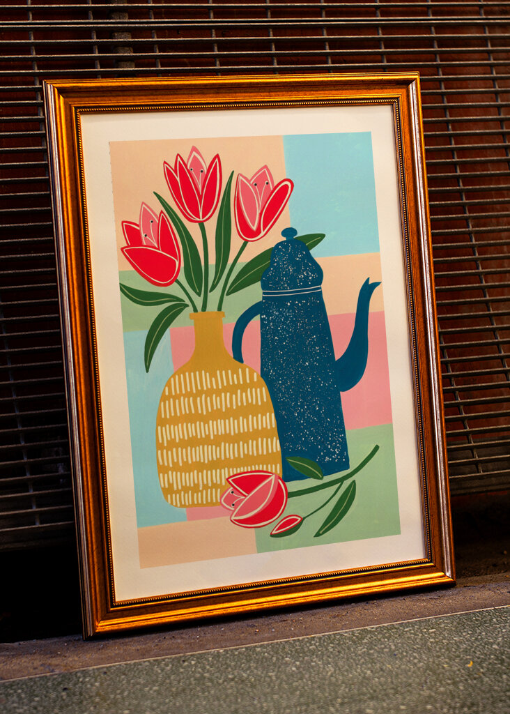 Vibrant Red Tulips In A Decorative Vase