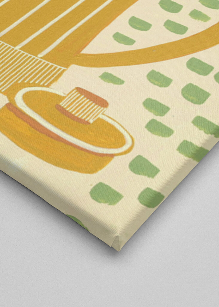 Pink Flowers In A Striped Yellow Teapot