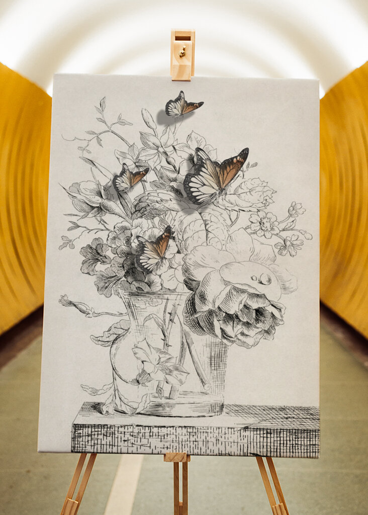 The Butterflies &amp; The Vase With Flowers