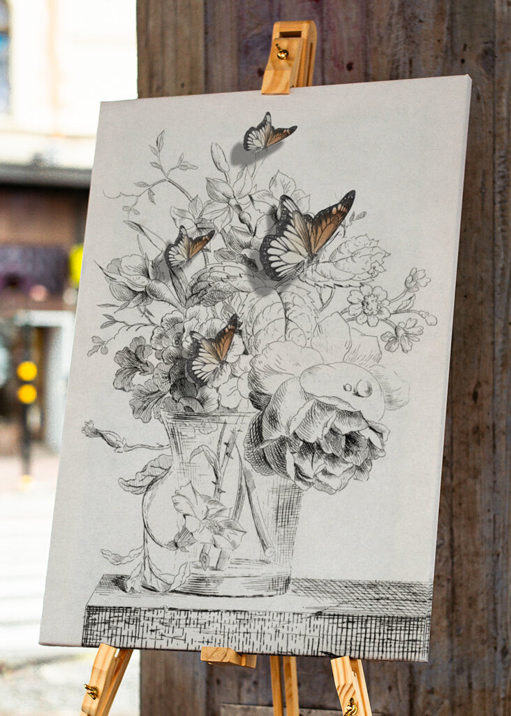 The Butterflies &amp; The Vase With Flowers