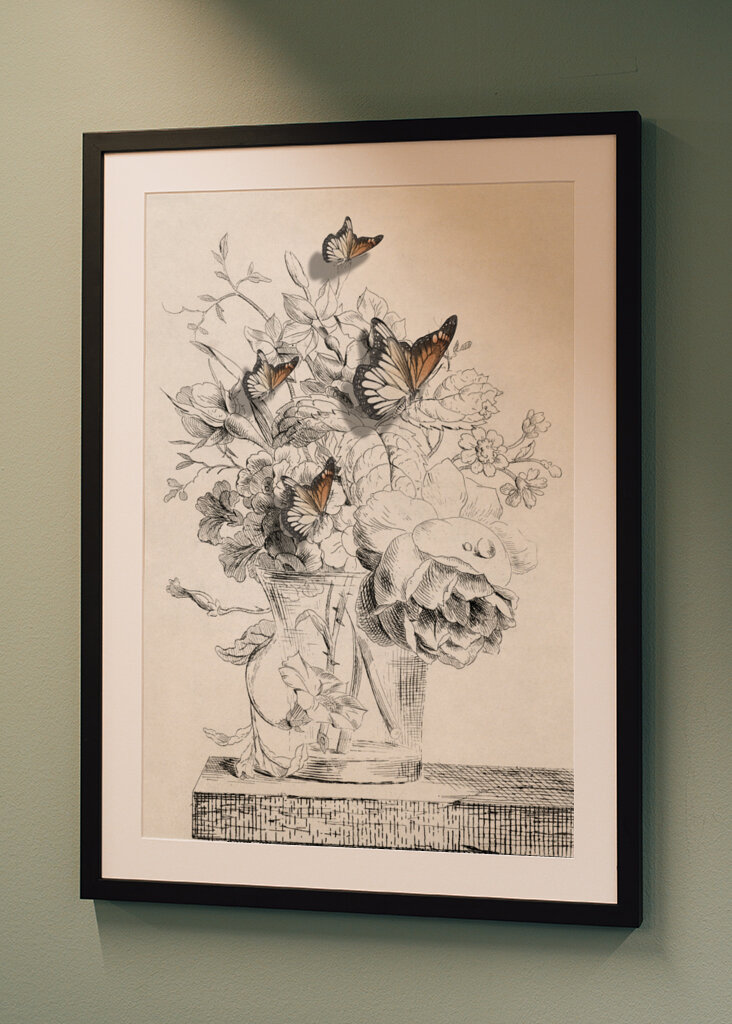The Butterflies &amp; The Vase With Flowers