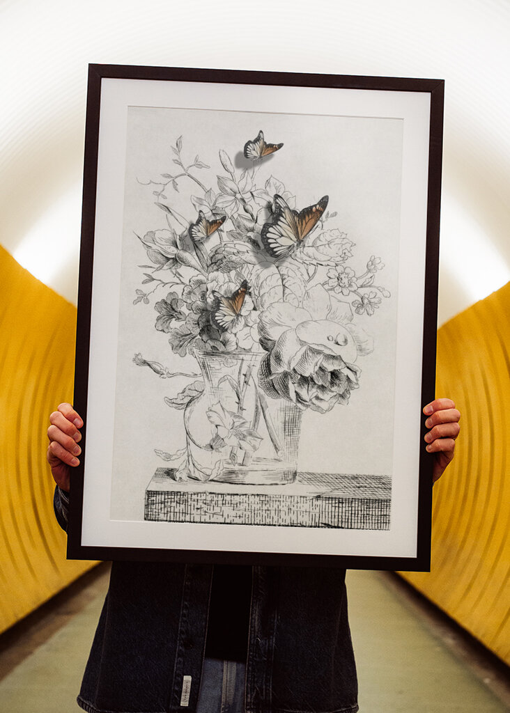 The Butterflies &amp; The Vase With Flowers