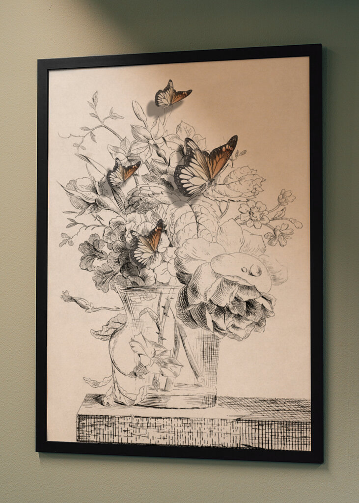 The Butterflies &amp; The Vase With Flowers