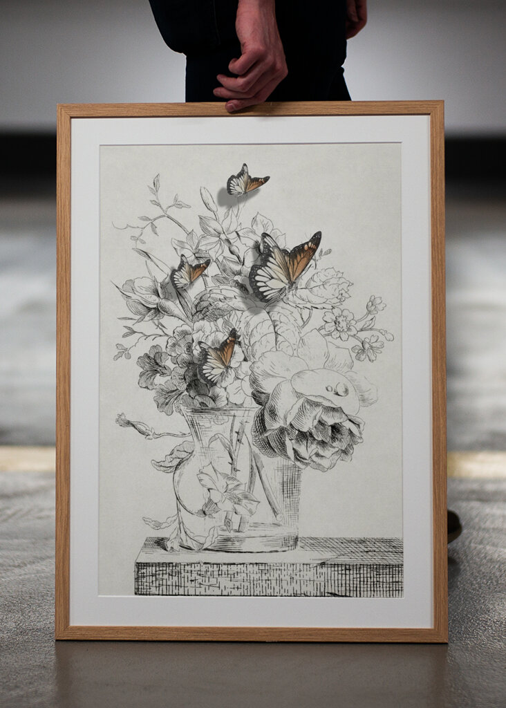 The Butterflies &amp; The Vase With Flowers