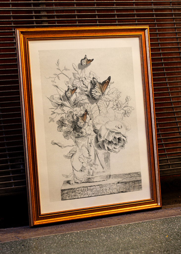 The Butterflies &amp; The Vase With Flowers