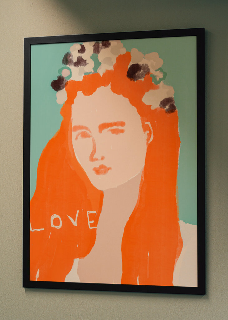 Woman with Orange Hair Adorned with Flowers