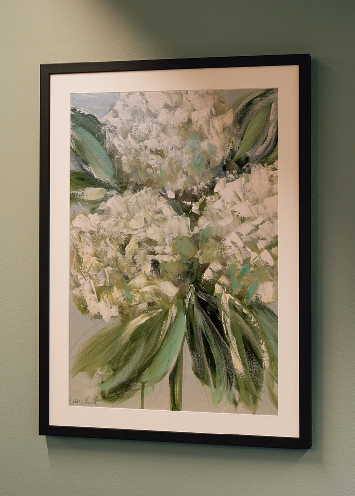 White Hydrangeas with Lush Green Leaves