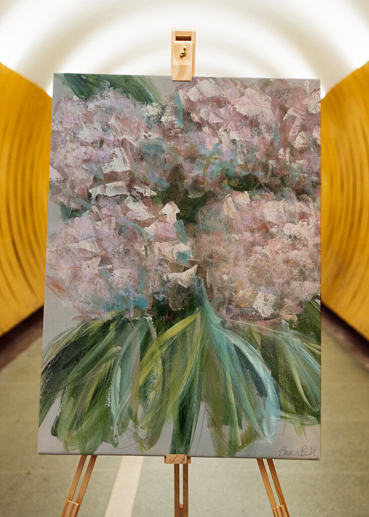 Pink Hydrangeas with Green Leaves