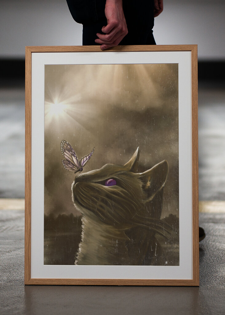 A Cat with Glowing Purple Eyes