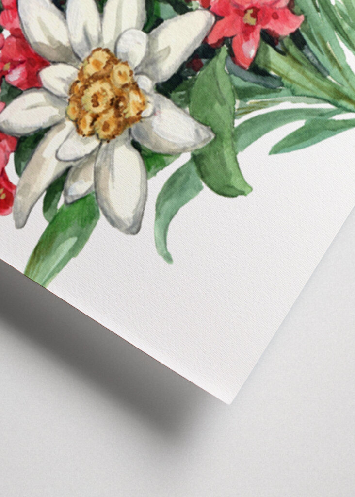 Bouquet with Blue Gentian White Edelweiss and Red Flowers