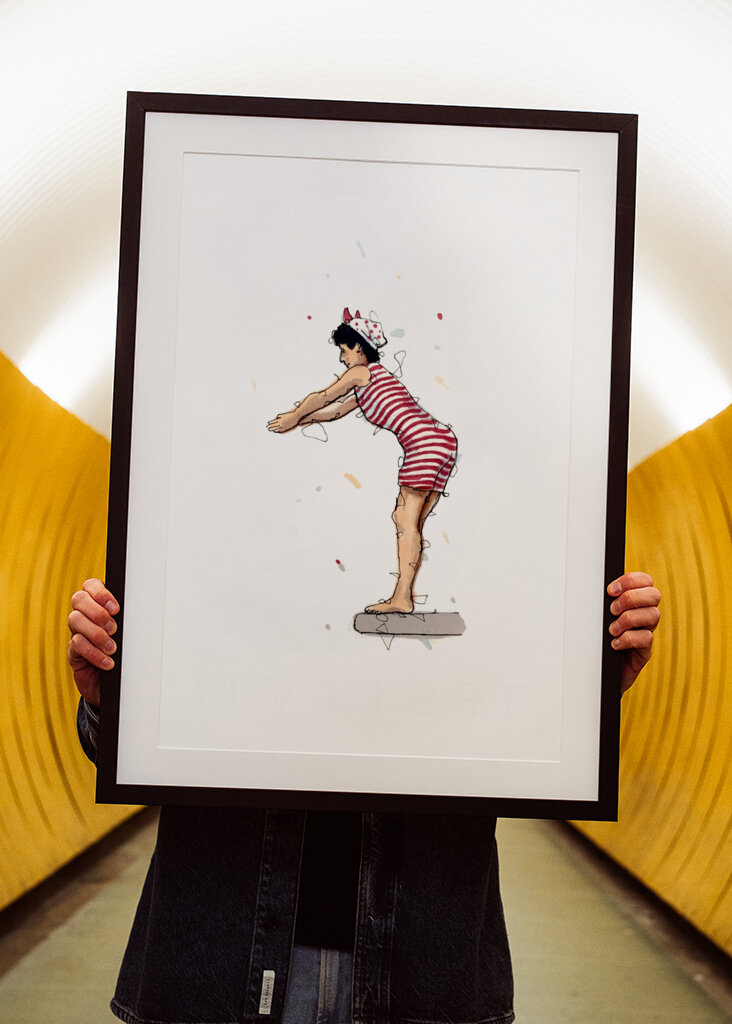 Vintage Style Woman Poised To Dive