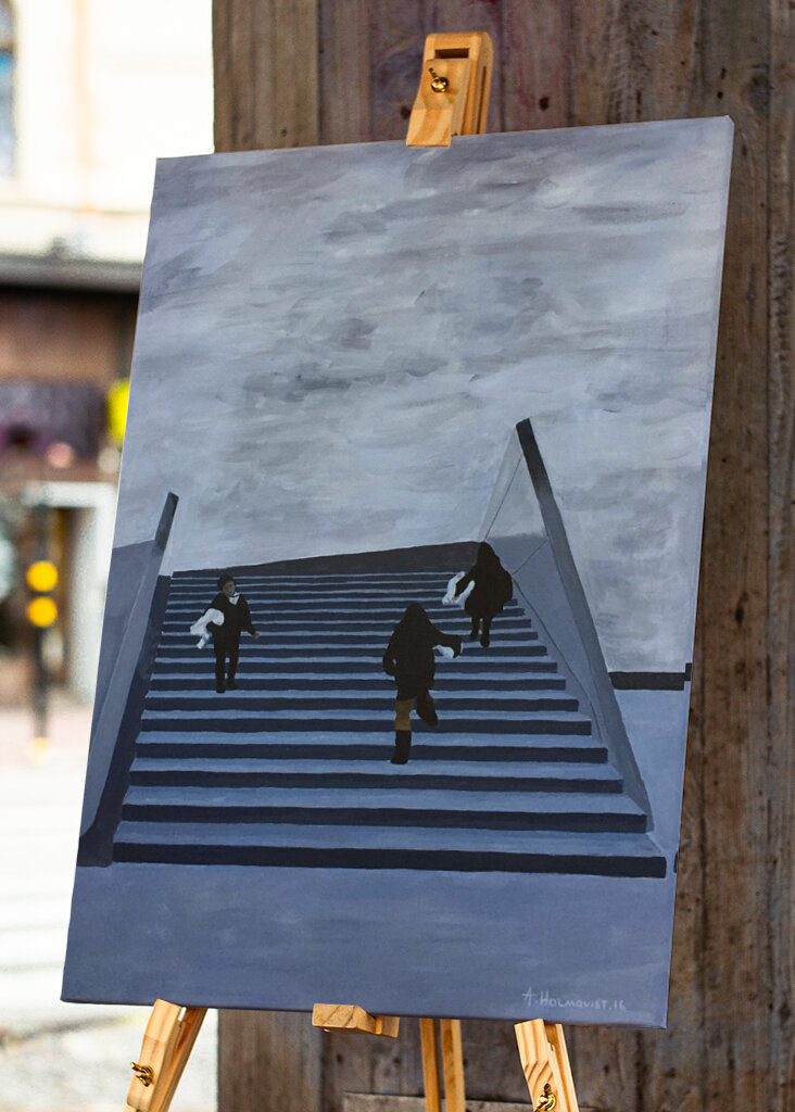 Modern Staircase Under a Cloudy Sky