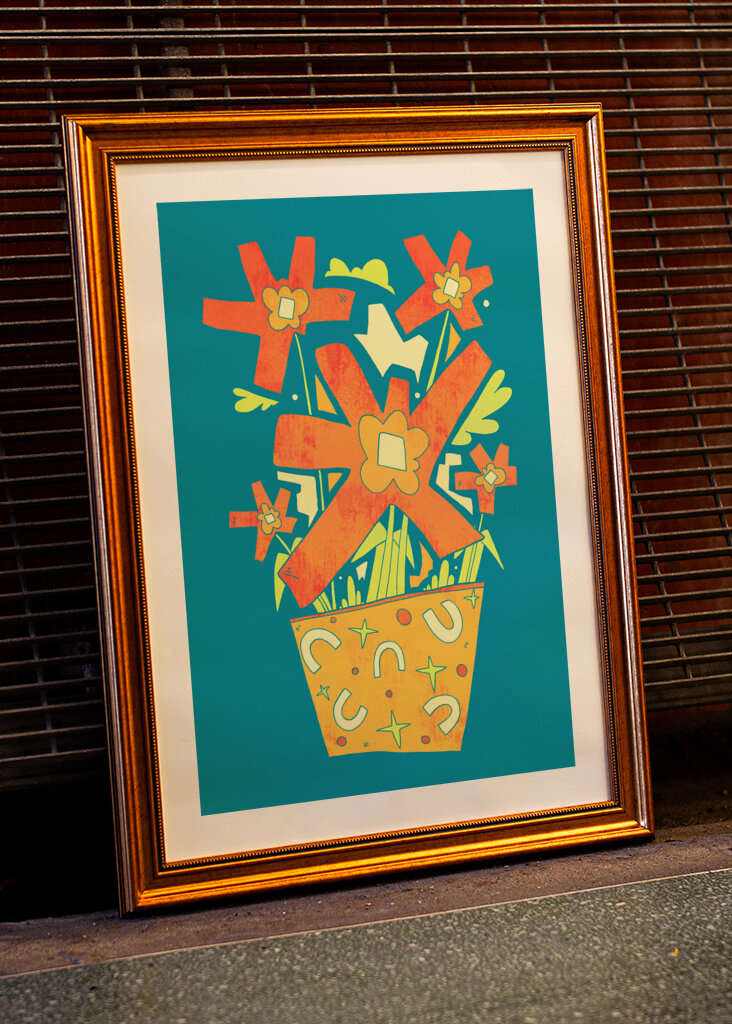 Abstract Flowers In A Decorative Pot