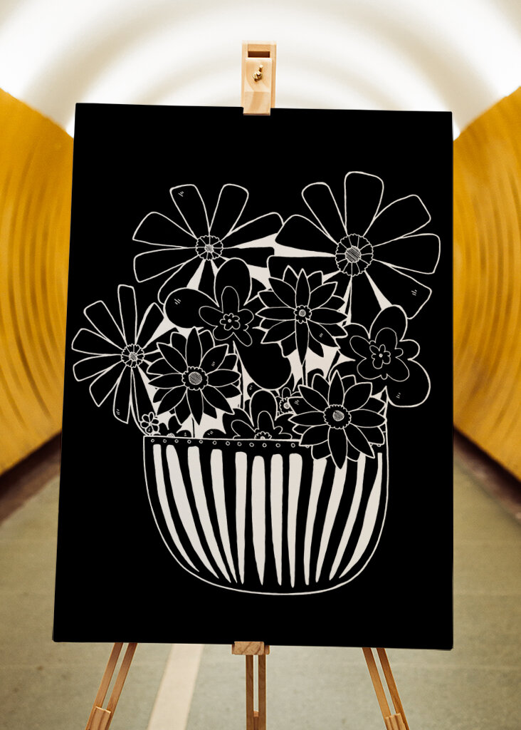 Graphic White Pot Plant