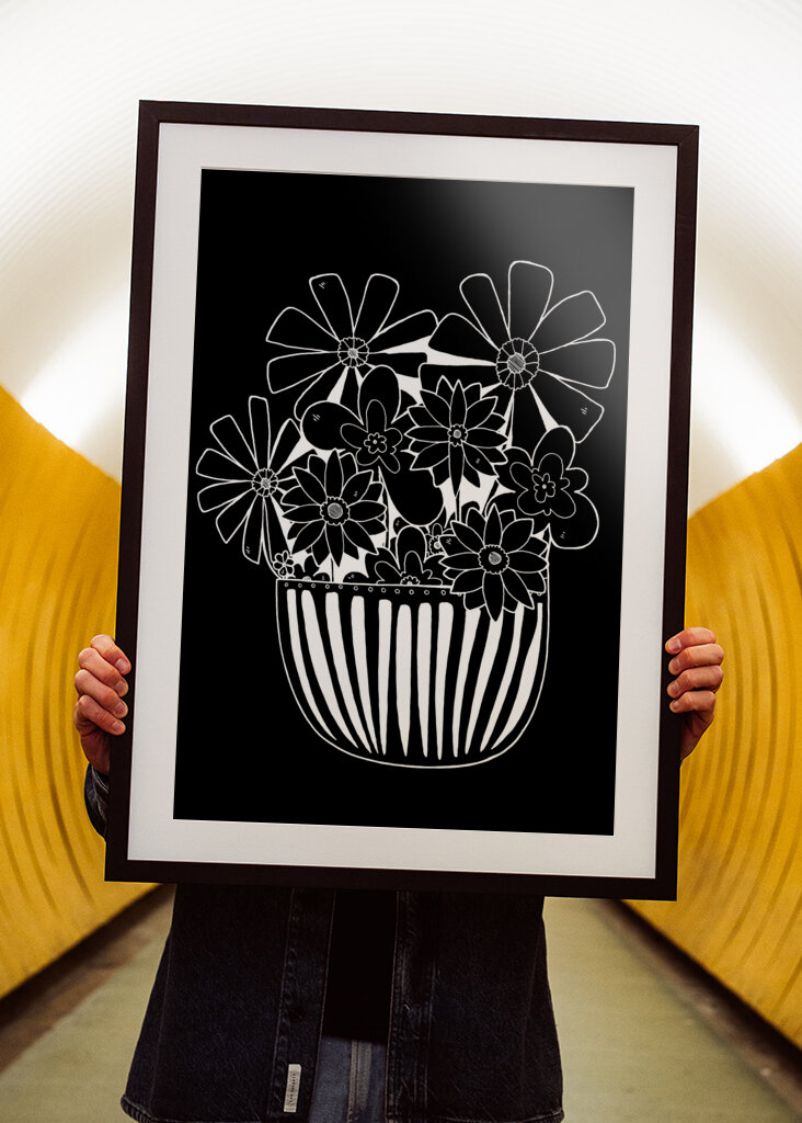 Graphic White Pot Plant