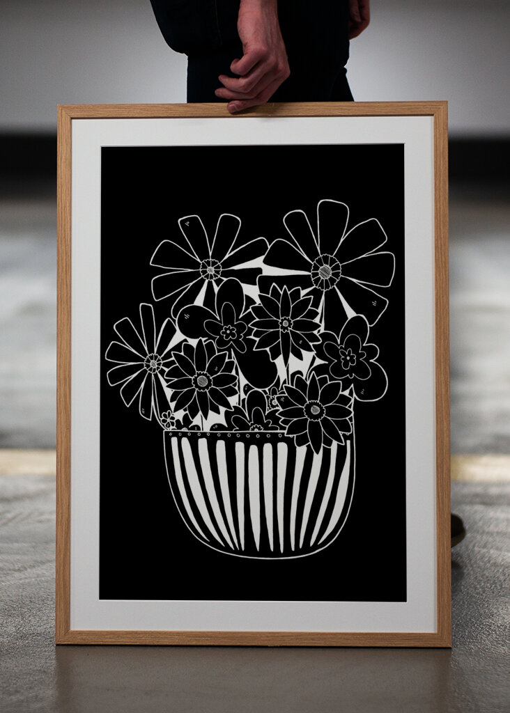 Graphic White Pot Plant