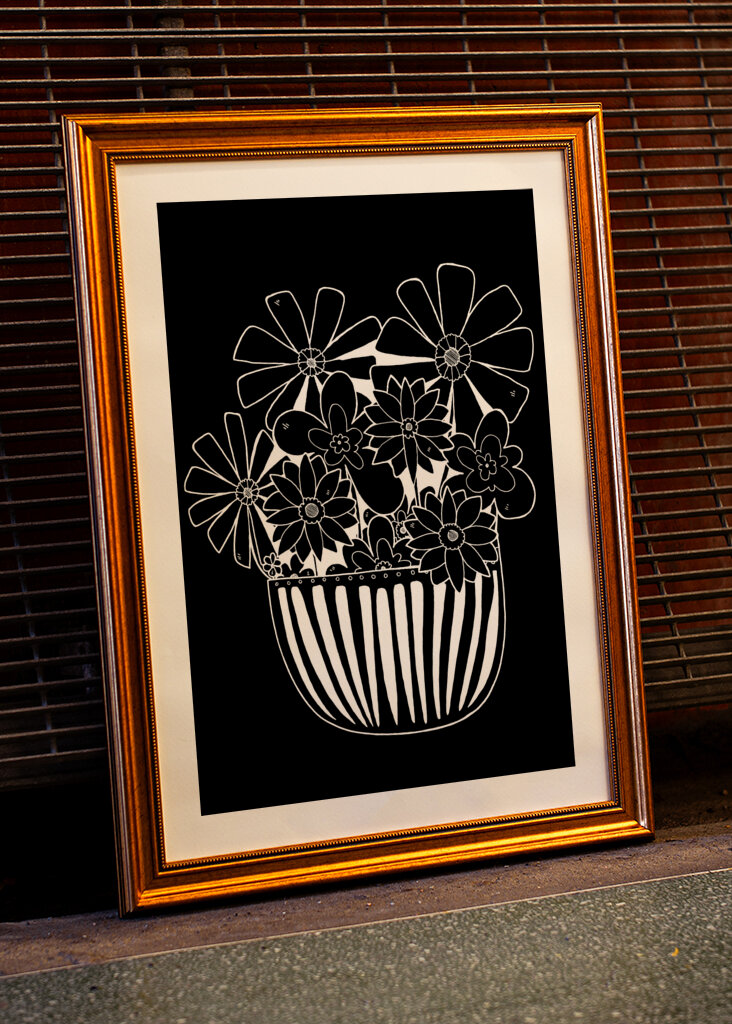 Graphic White Pot Plant