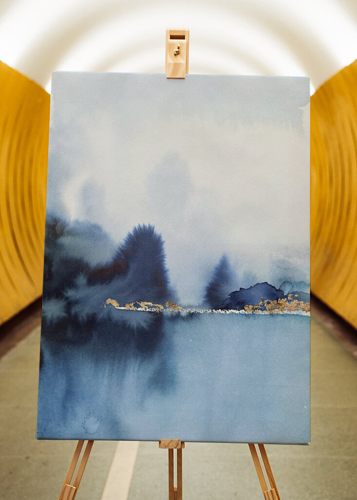 A Serene Misty Landscape in Shades of Blue