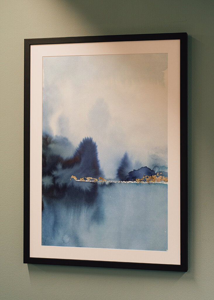 A Serene Misty Landscape in Shades of Blue