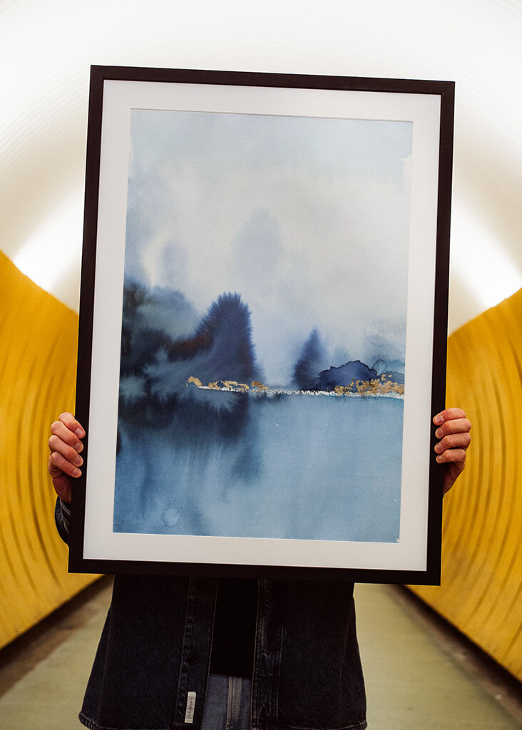 A Serene Misty Landscape in Shades of Blue