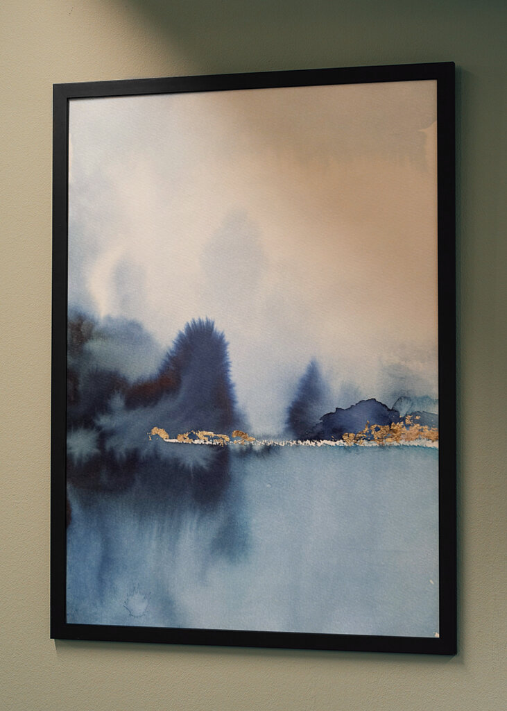 A Serene Misty Landscape in Shades of Blue