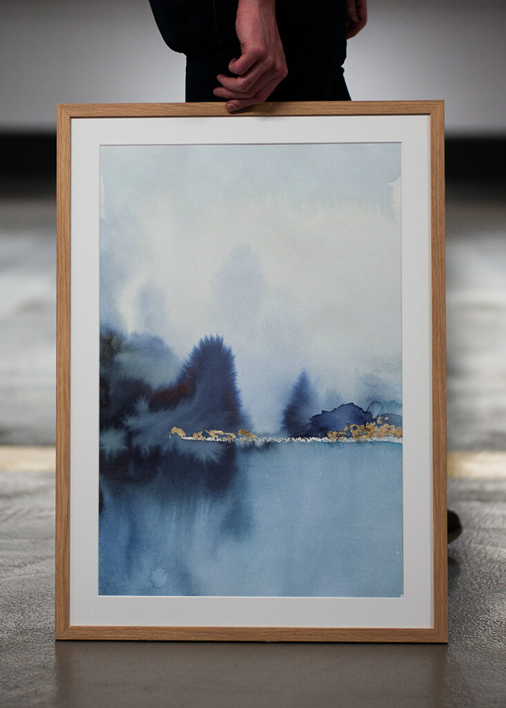 A Serene Misty Landscape in Shades of Blue