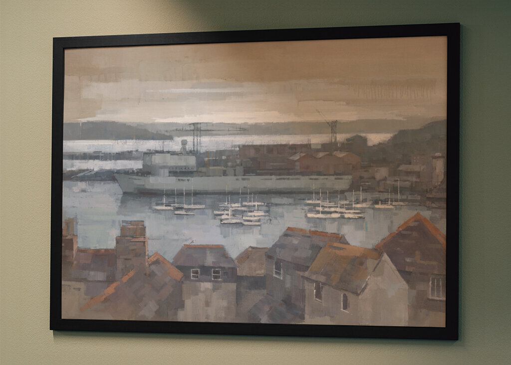 Harbor Scene With Boats And Rooftops