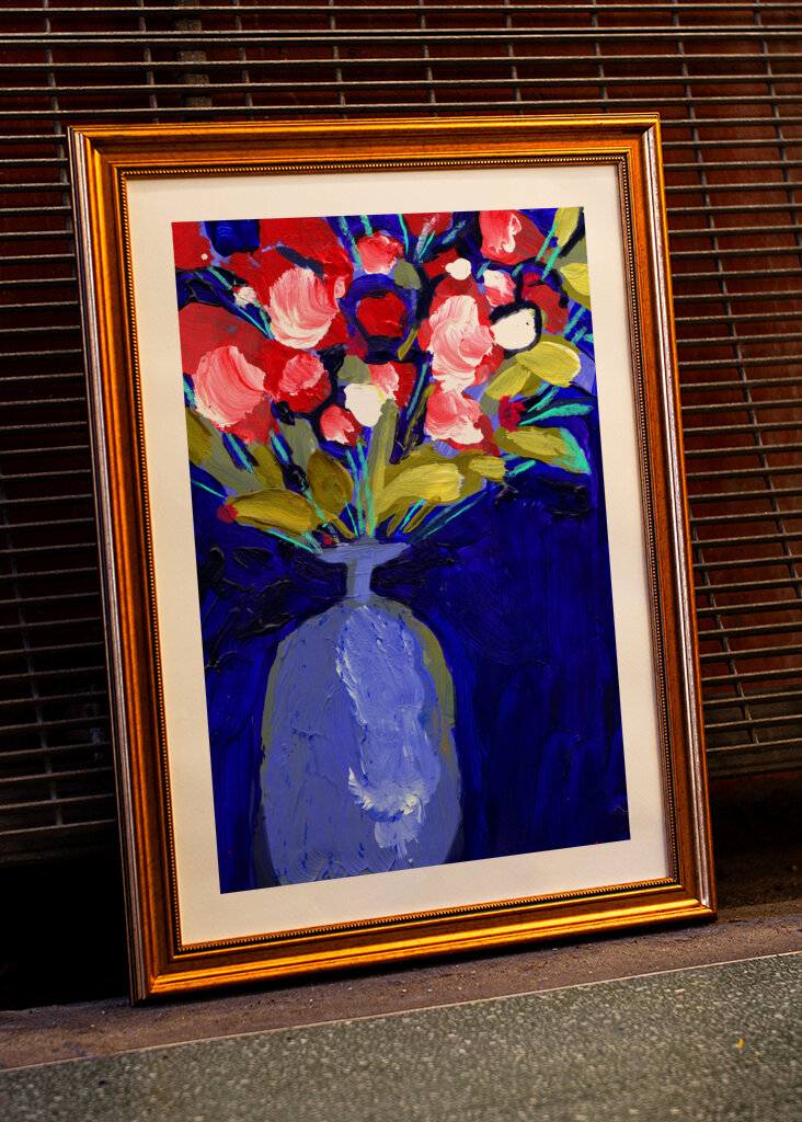 Flowers in  Light Blue Vase