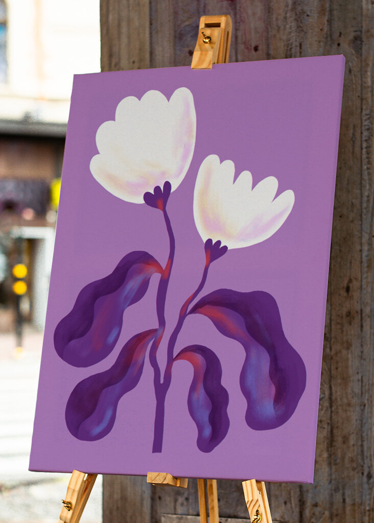 White Flowers and Violet Leaves