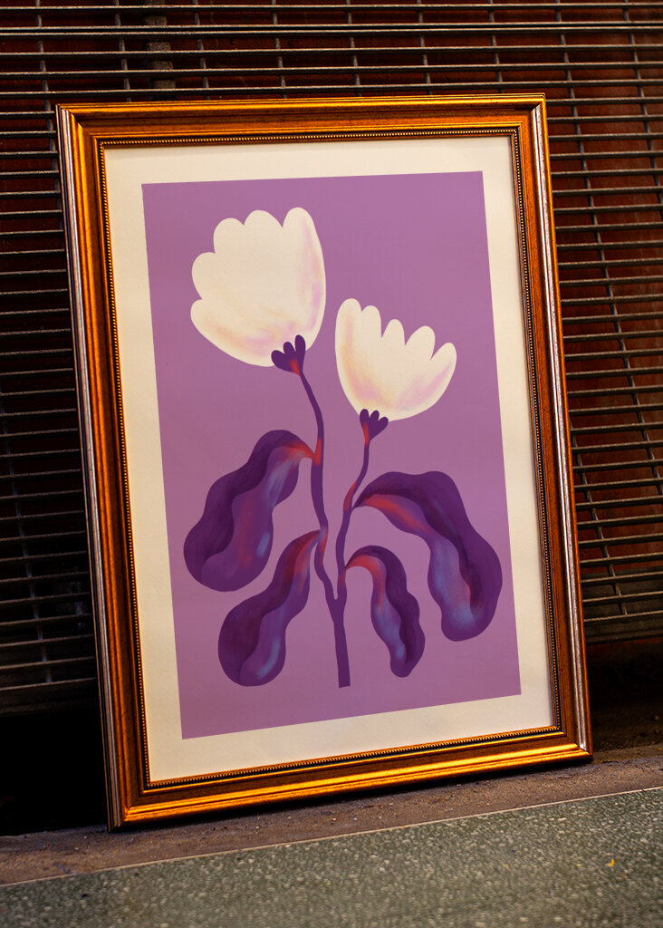 White Flowers and Violet Leaves