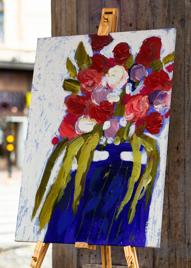 Colorful Flowers in Blue Vase