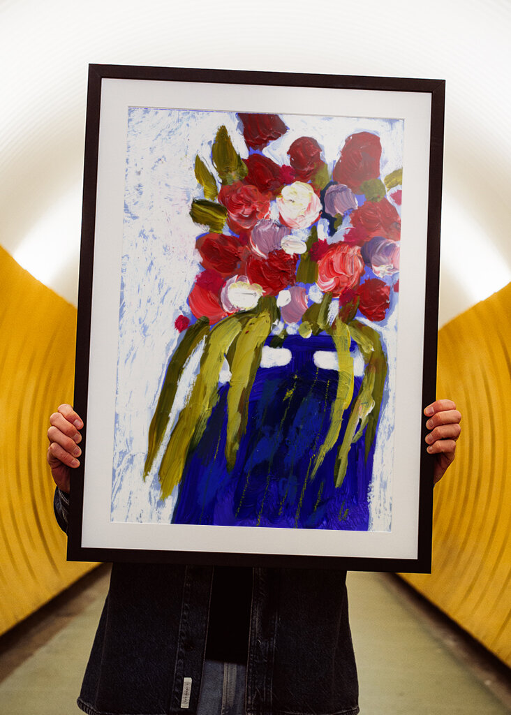 Colorful Flowers in Blue Vase