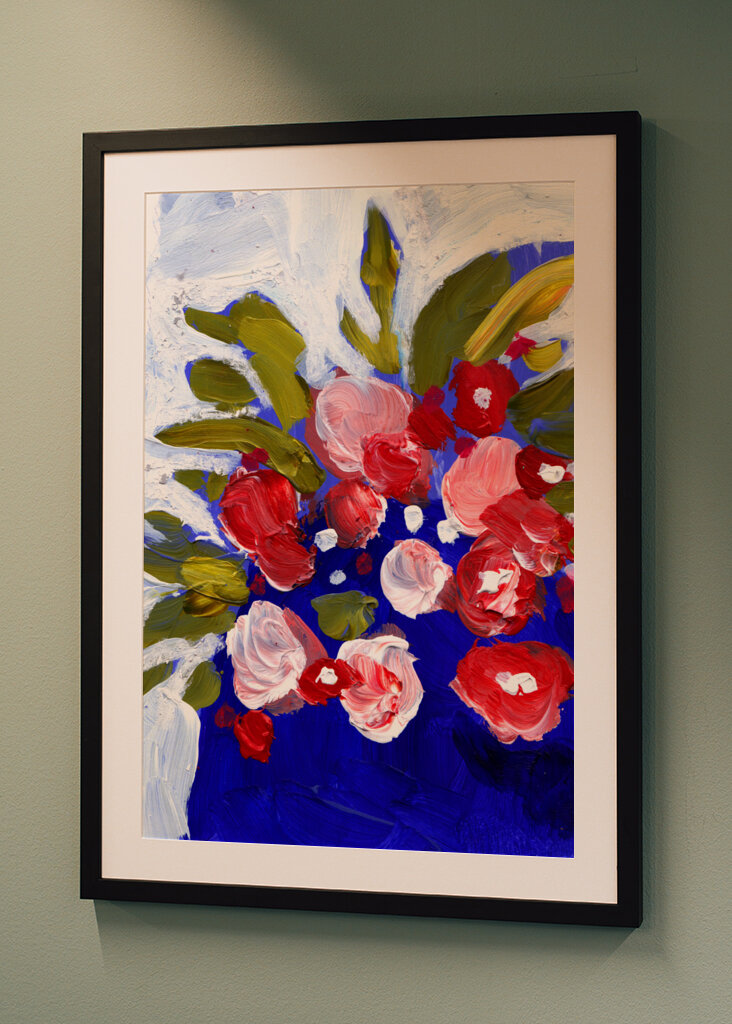Colorful Flowers in Blue Vase