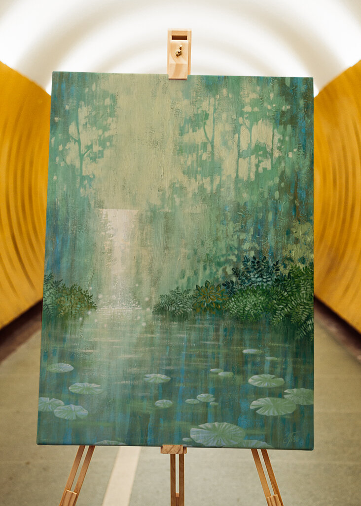 Mysterious Waterfall And Waterlily Pond