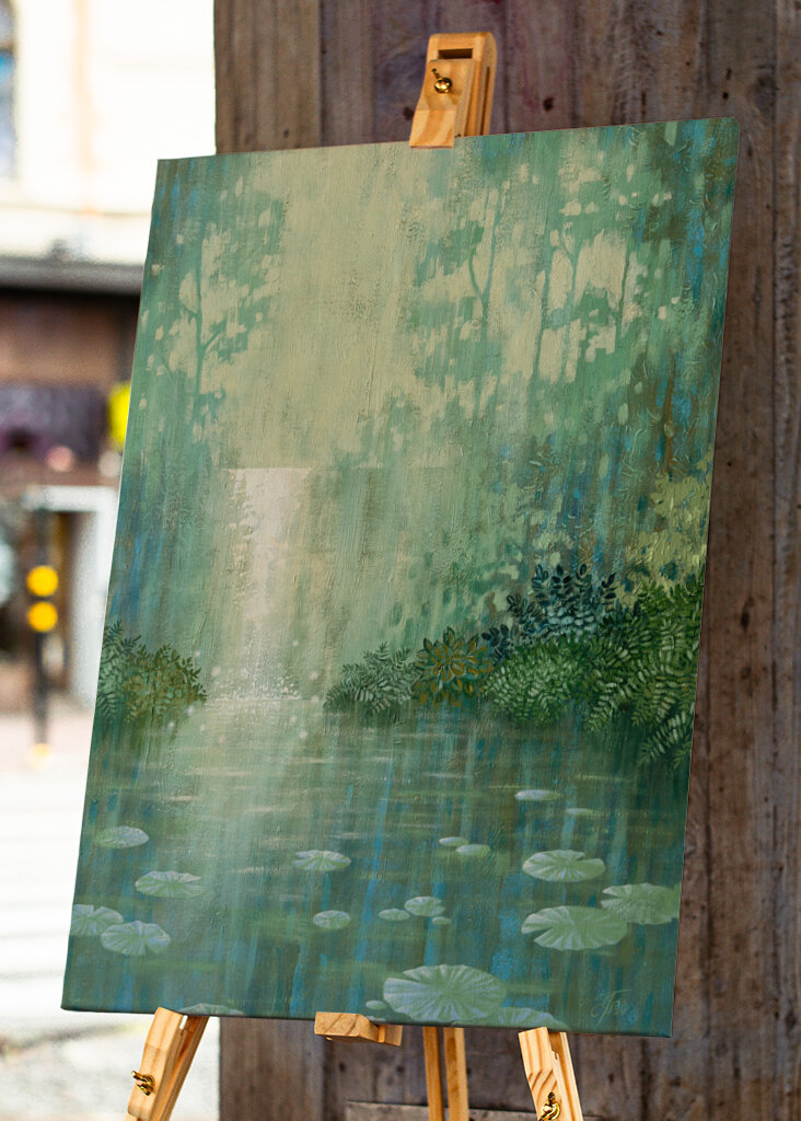 Mysterious Waterfall And Waterlily Pond