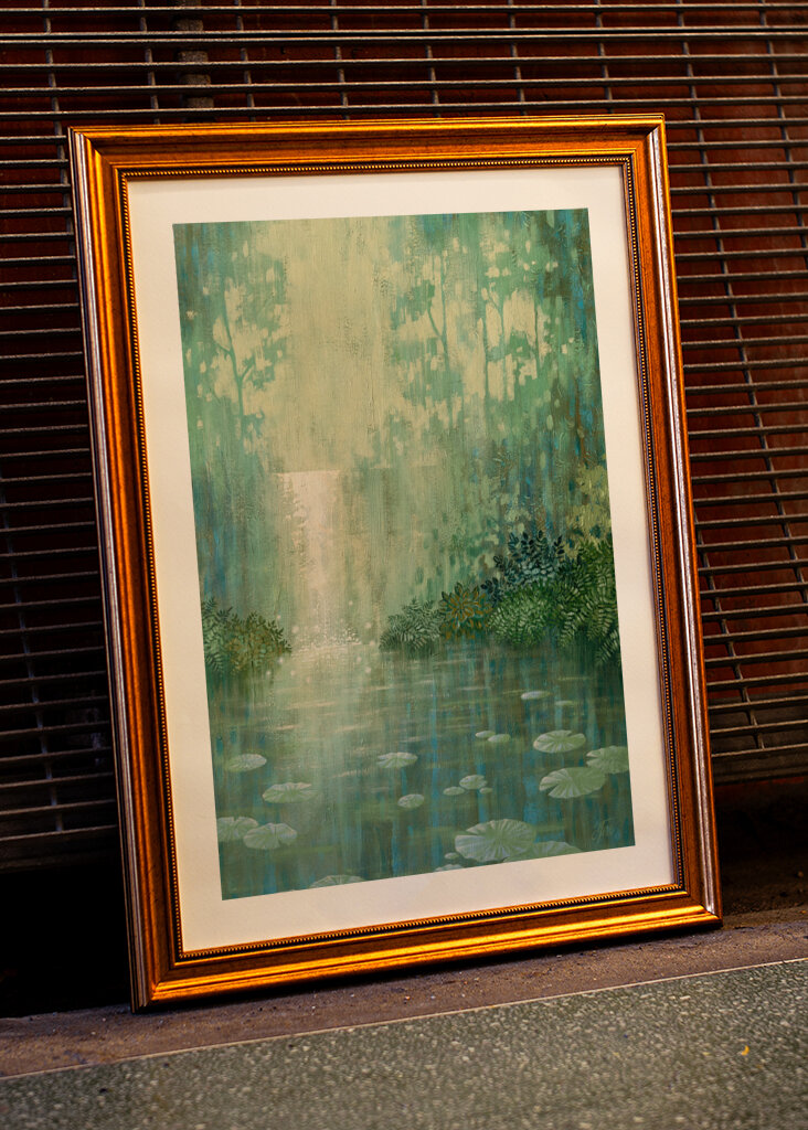 Mysterious Waterfall And Waterlily Pond