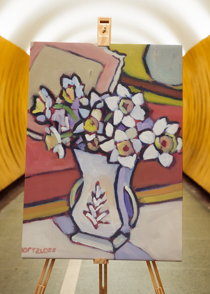 A Vase Of White And Yellow Flowers