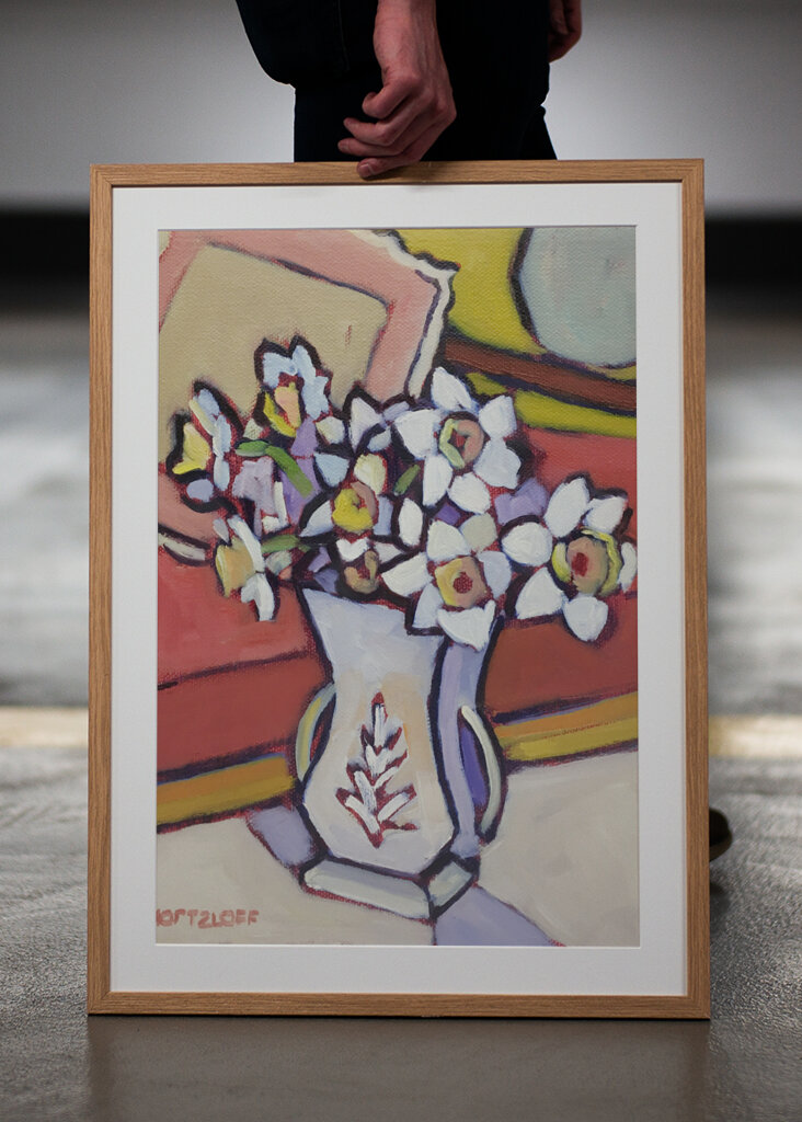 A Vase Of White And Yellow Flowers